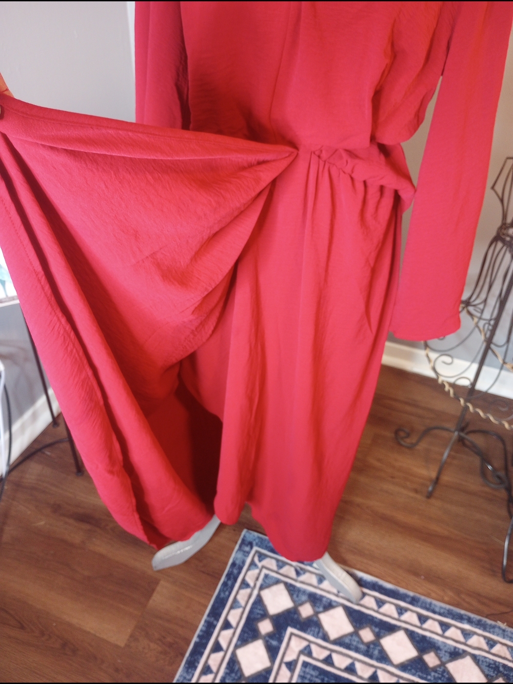2 For $10 Red Long Sleeve Waist-Detail Wrap Dress - Picture 6 of 10